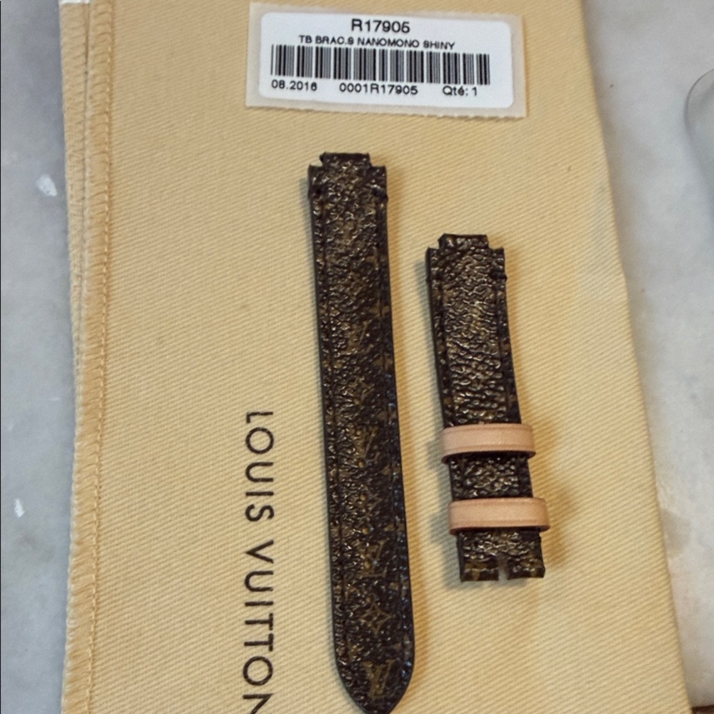 Authentic Louis Vuitton Brown Monogram Watch Strap with Tan Keepers 16MM